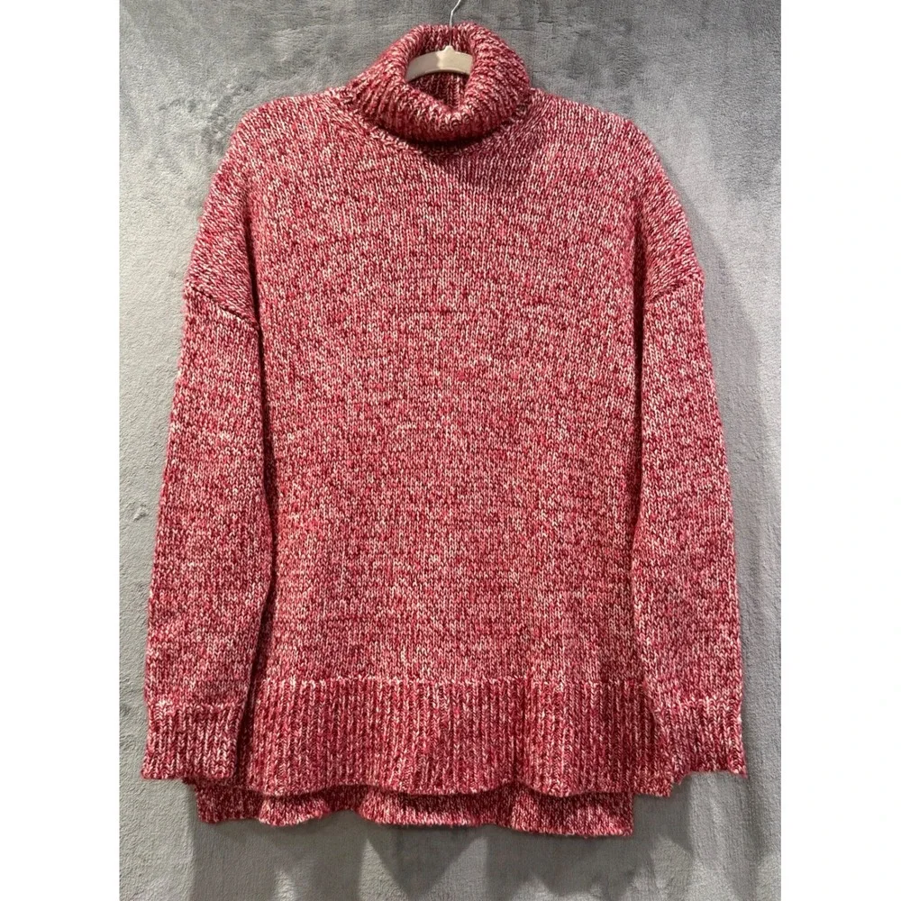 J.Crew Womens Red Marled Wool Mohair Blend Turtleneck Marled Sweater Size M Cozy